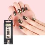 24pcs Short Square Aurora Powder Acrylic Press On Nails with Nail Kit 12 diffent sizes