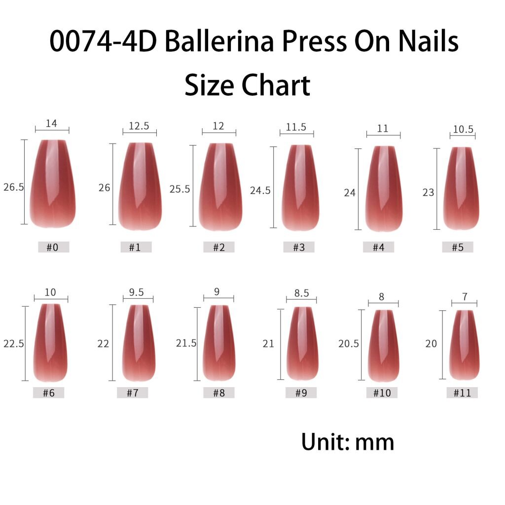 30 PCS Ballerina press on nails size Chart