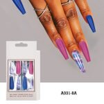 30 pcs long french Ballerina easily create salon-quality manicures at home,available colors - red,blue,Glossy Marble texture