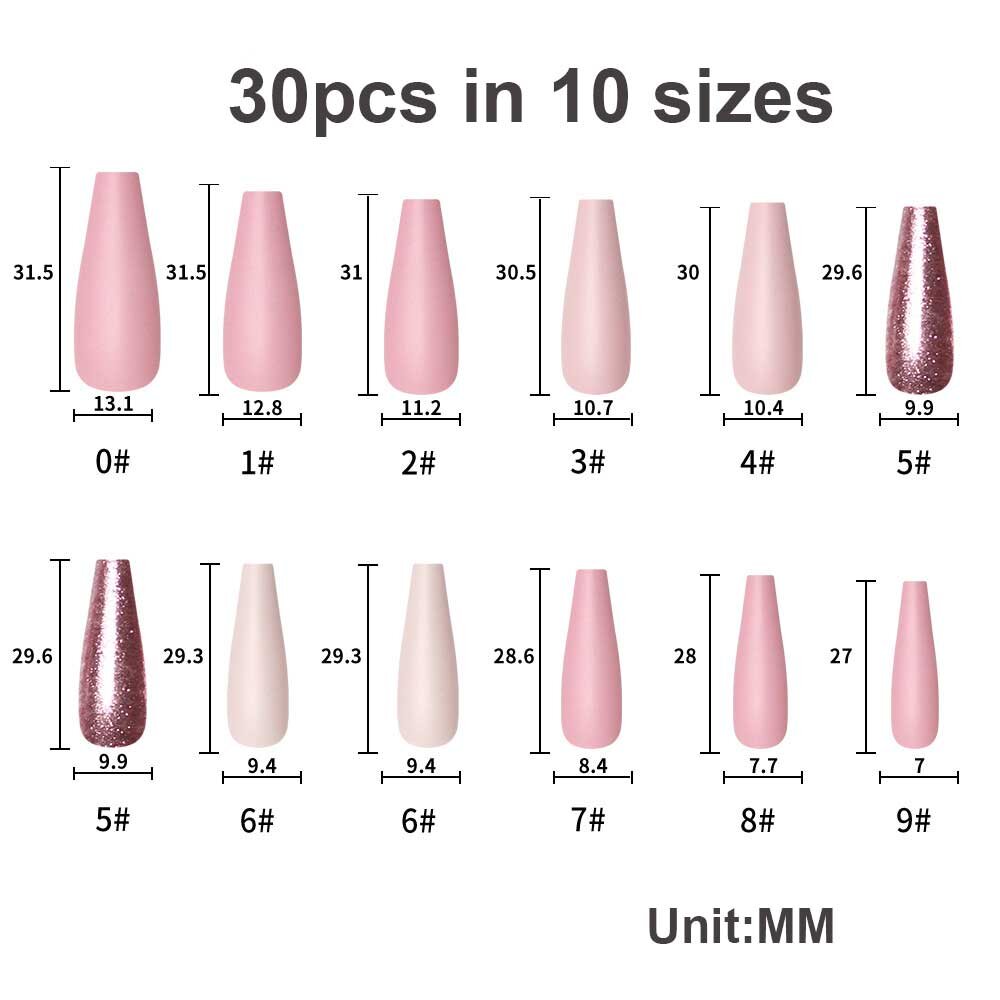 30pcs extra long coffin press on nails in 10 sizes