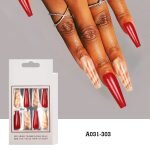 Full Cover Ballerina Nail Tip Acrylic Fake Nails - red,marbling