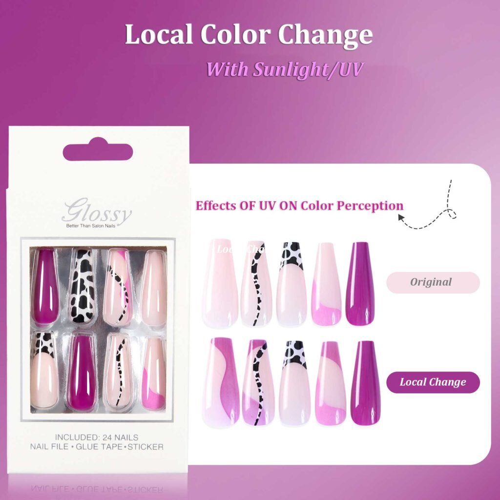 Local Color Changing In The Sun Long Coffin shaped Press On Nails Purple 2B001