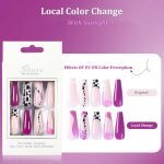 Local Color Changing In The Sun Long Coffin shaped Press On Nails Purple 2B001