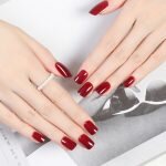 Short Square Red Acrylic Fake Nails JM-A077-0072-S89