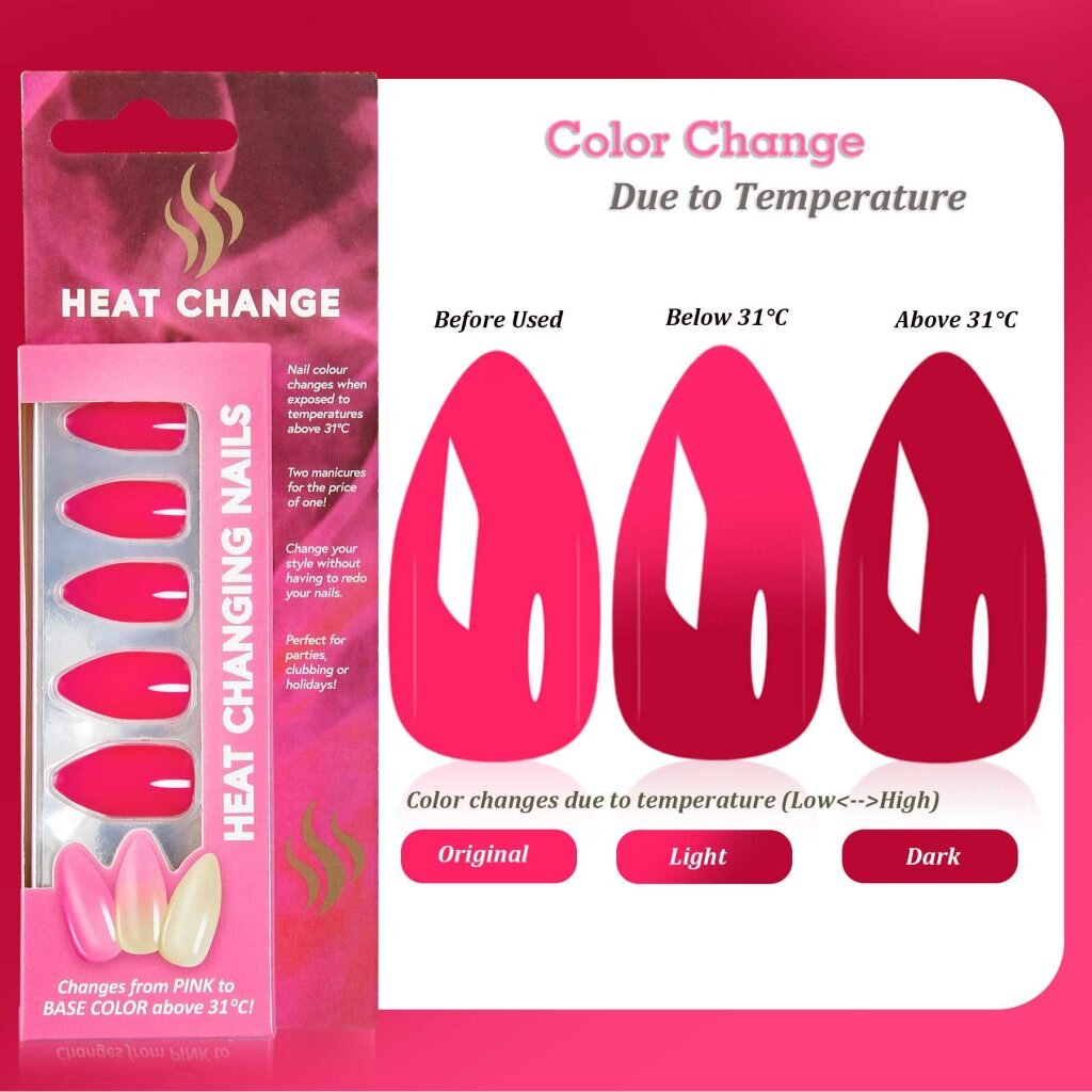 color changing press on nails Almond shaped Effects OF temperature ON Color Perception Red to Dark Red A076-E91