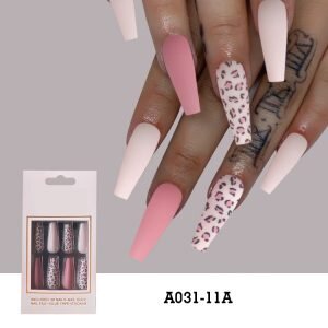 leopard print Long Ballerina Press On Nails for women