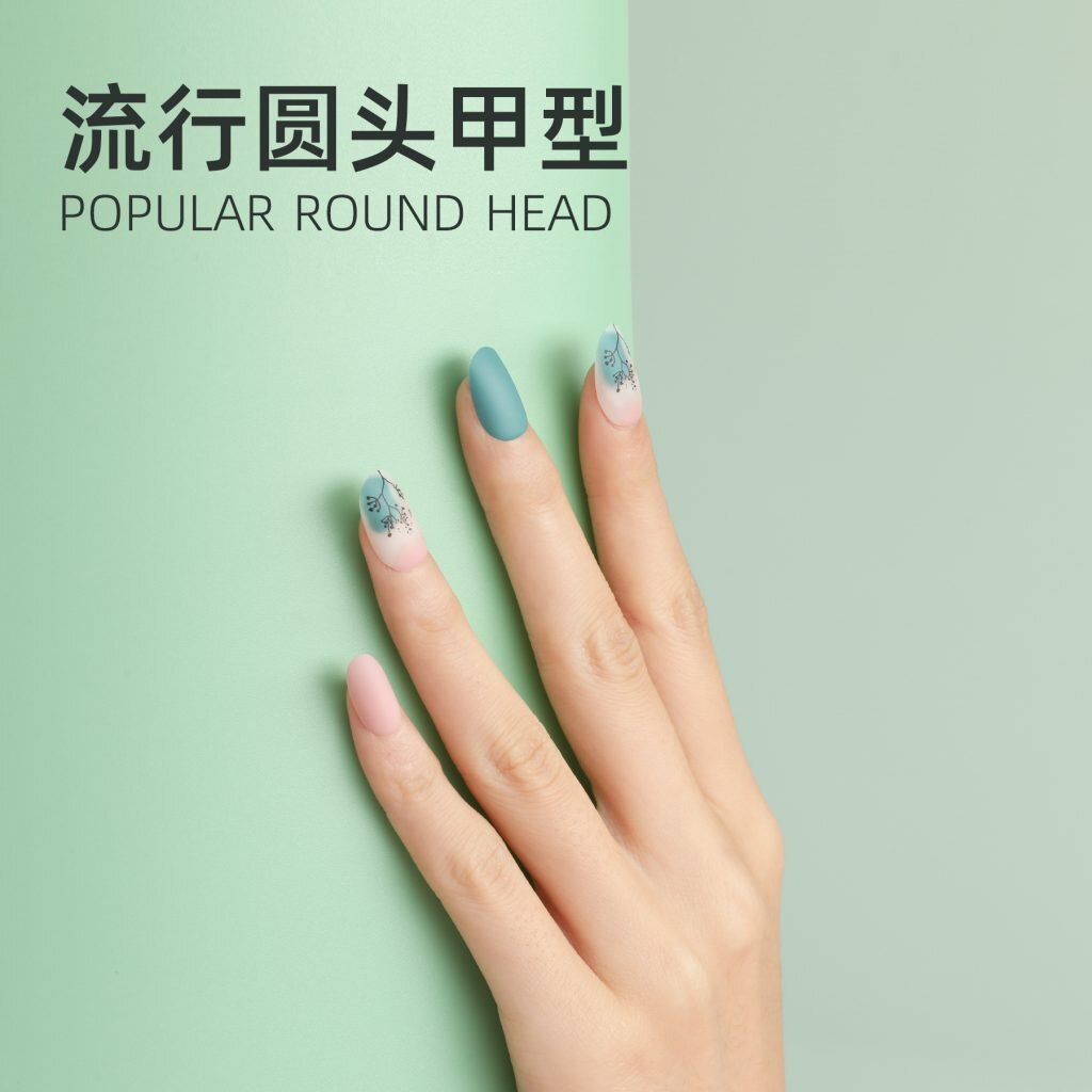 Round Head short Almond French Tip press on nail for ladies